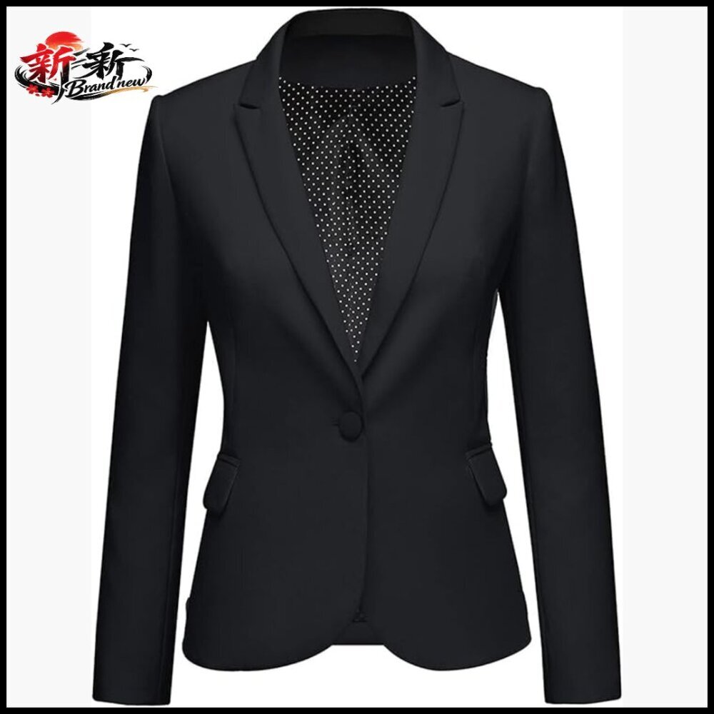 Notched Lapel Button Blazer Jacket with Pockets Polyester Work Office